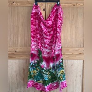 In Gear pink island palm tree aloha fringe beach drape throw